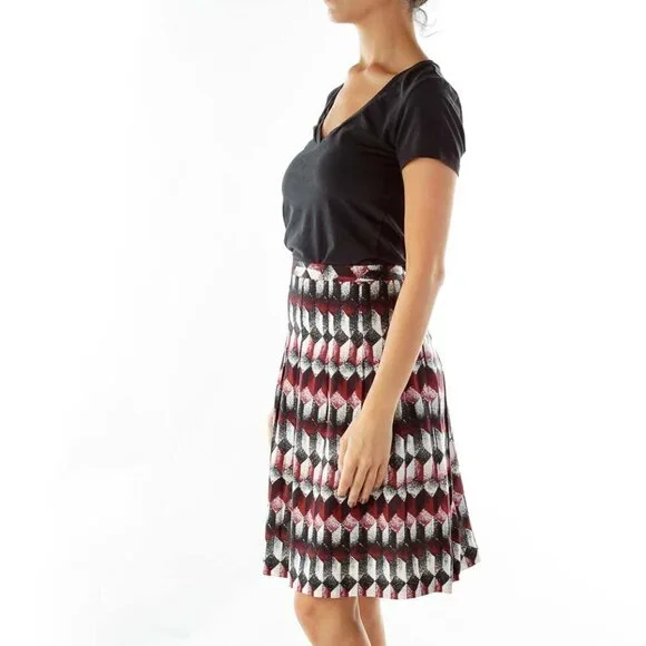 LOFT Black White Red Print Skirt - Picture 3 of 3